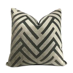 Euclid Taupe Gray Geometric Chevron Zig Zag Cut Velvet Texture Pillow Cover