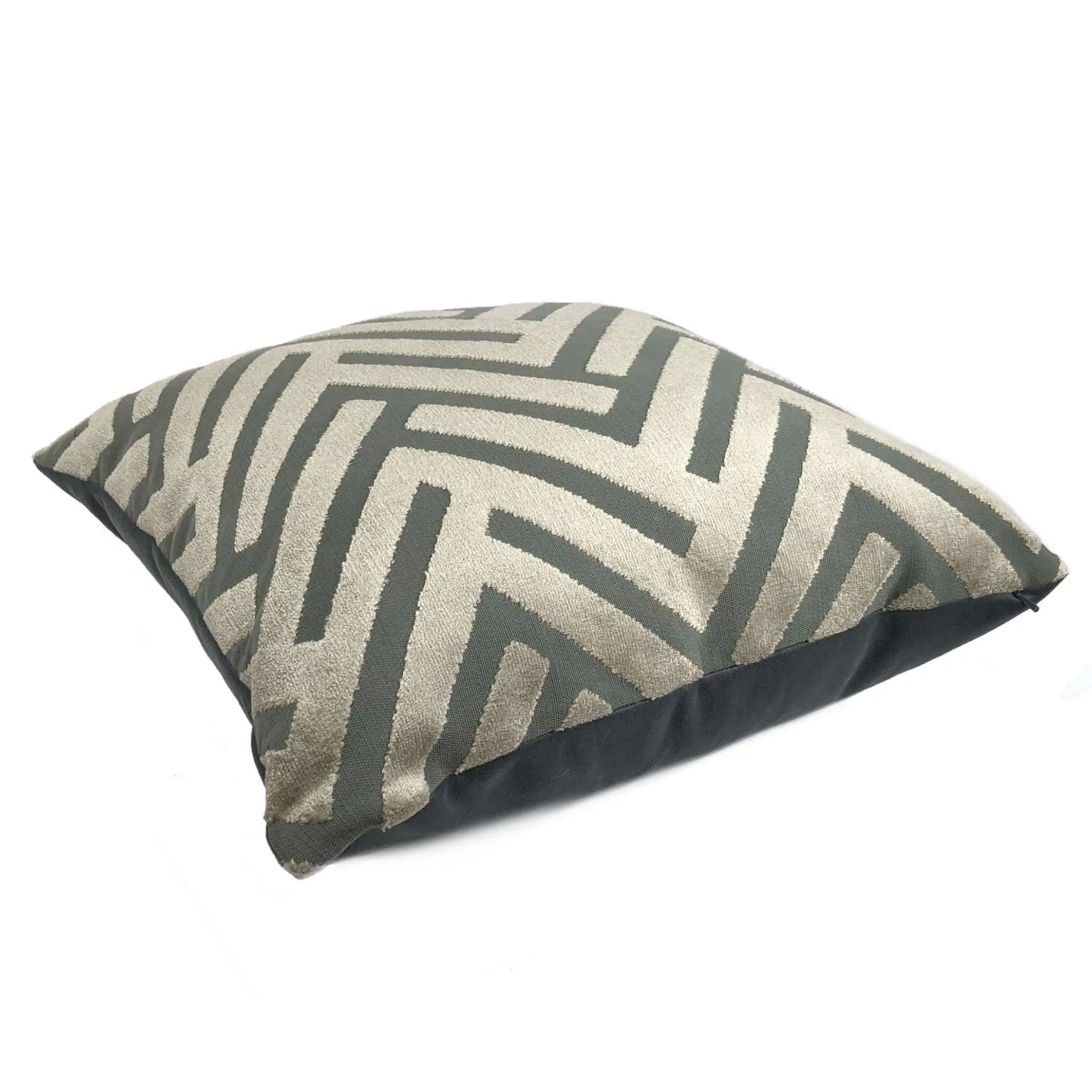 Euclid Taupe Gray Geometric Chevron Zig Zag Cut Velvet Texture Pillow Cover