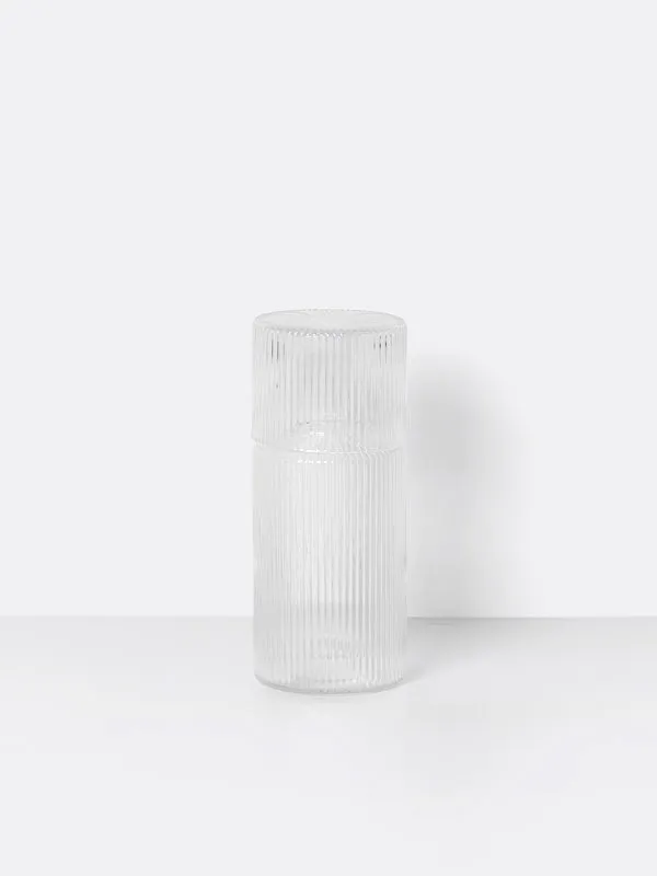 ferm Living Ripple Small Carafe & Glass Set in Clear Glass