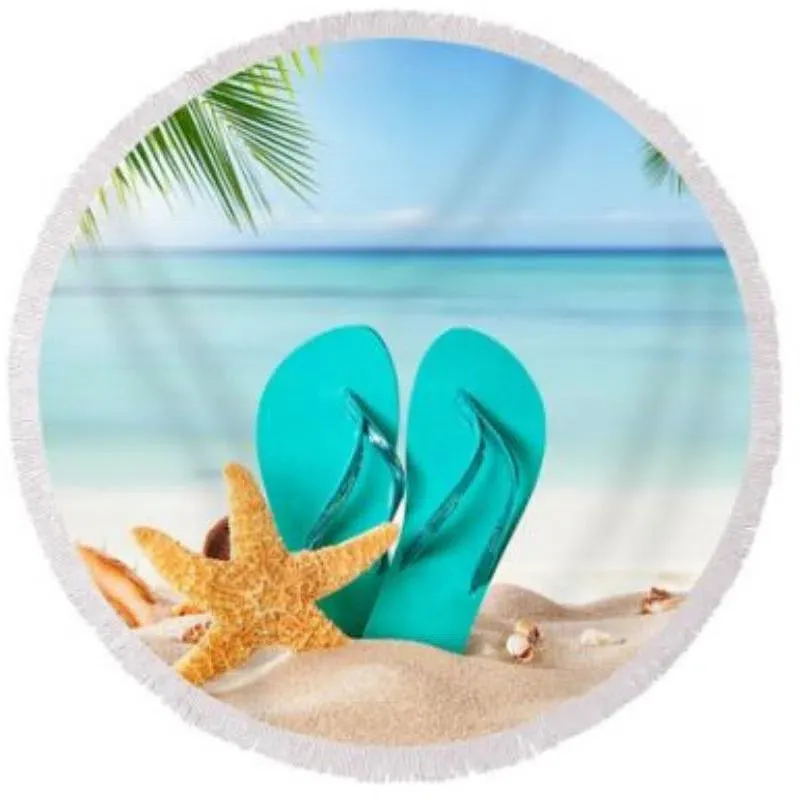 Flip Flops On The Beach Round Beach Towel