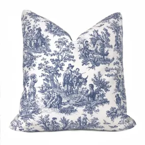 French Country Navy Blue White Toile Print Pillow Cover