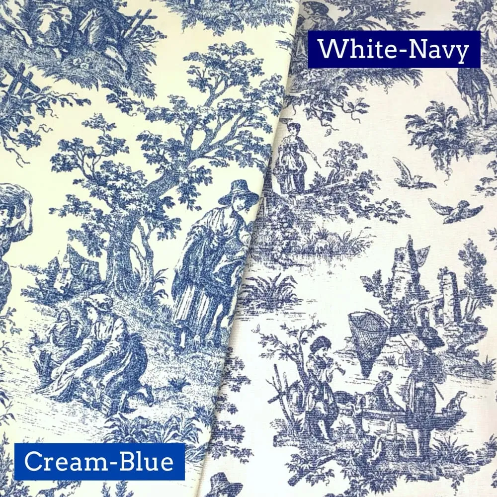 French Country Navy Blue White Toile Print Pillow Cover