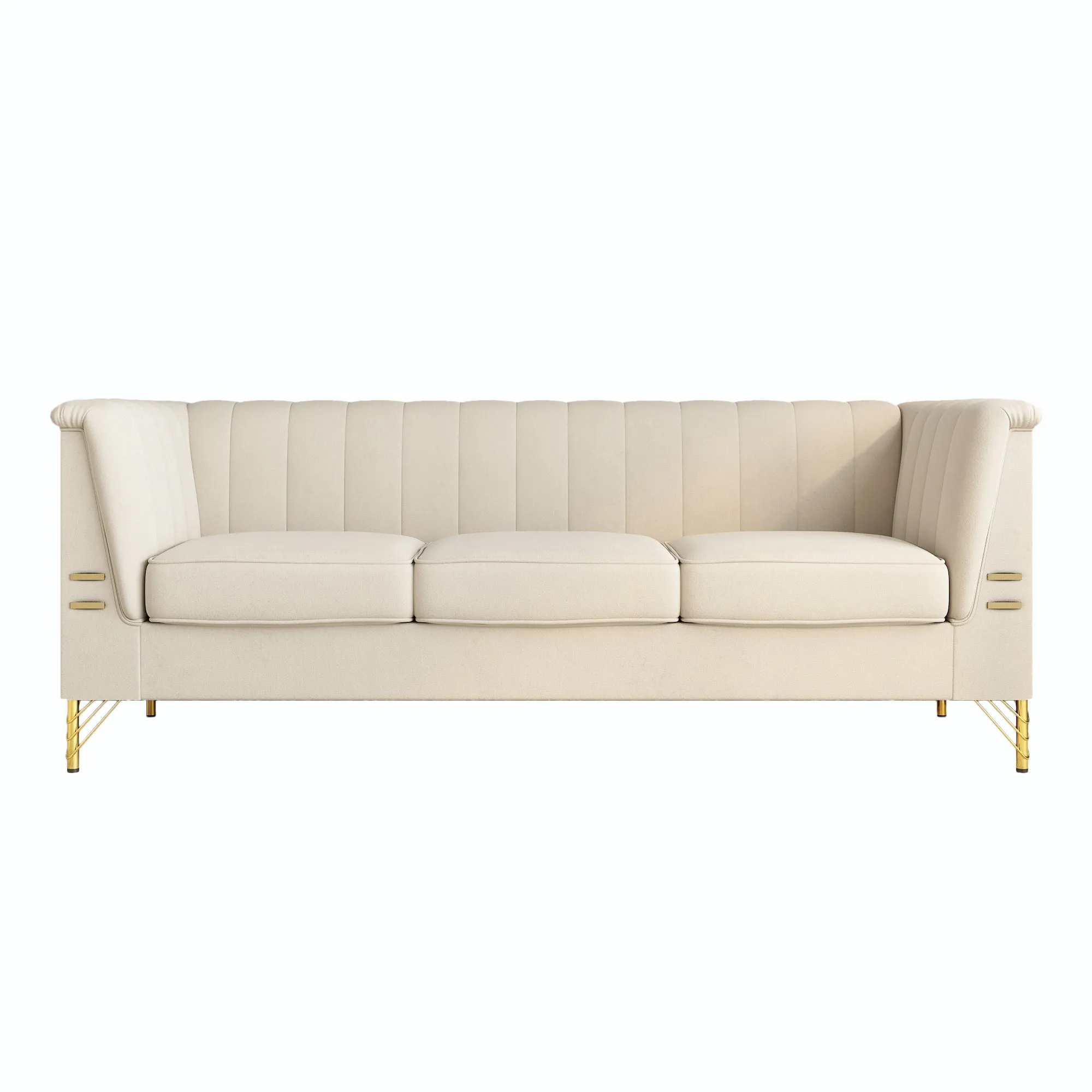 FX-P82-BE(sofa)-Modern Chenille Sofa, 82.67" Upholstered Couch with Bolster Armrest, 3-Seat Sofa for Living Room, Bedroom, Office, Apartment, Dorm, beige