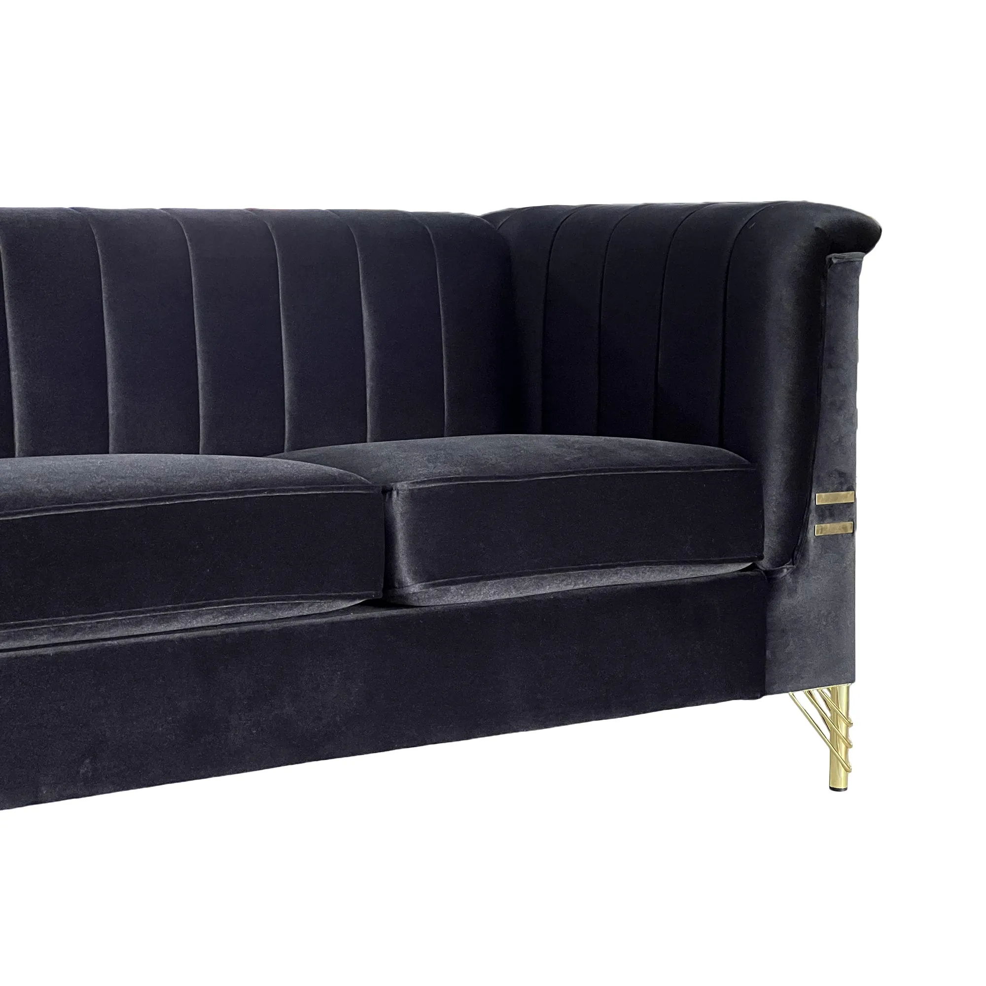 FX-P82-BK(SOFA)-Modern Sofa Couches for Living Room, 82.67Inches Velvet Velvet Tight Back Chesterfield design Couch Upholstered Sofa with Metal Legs Decor Furniture for Bedroom