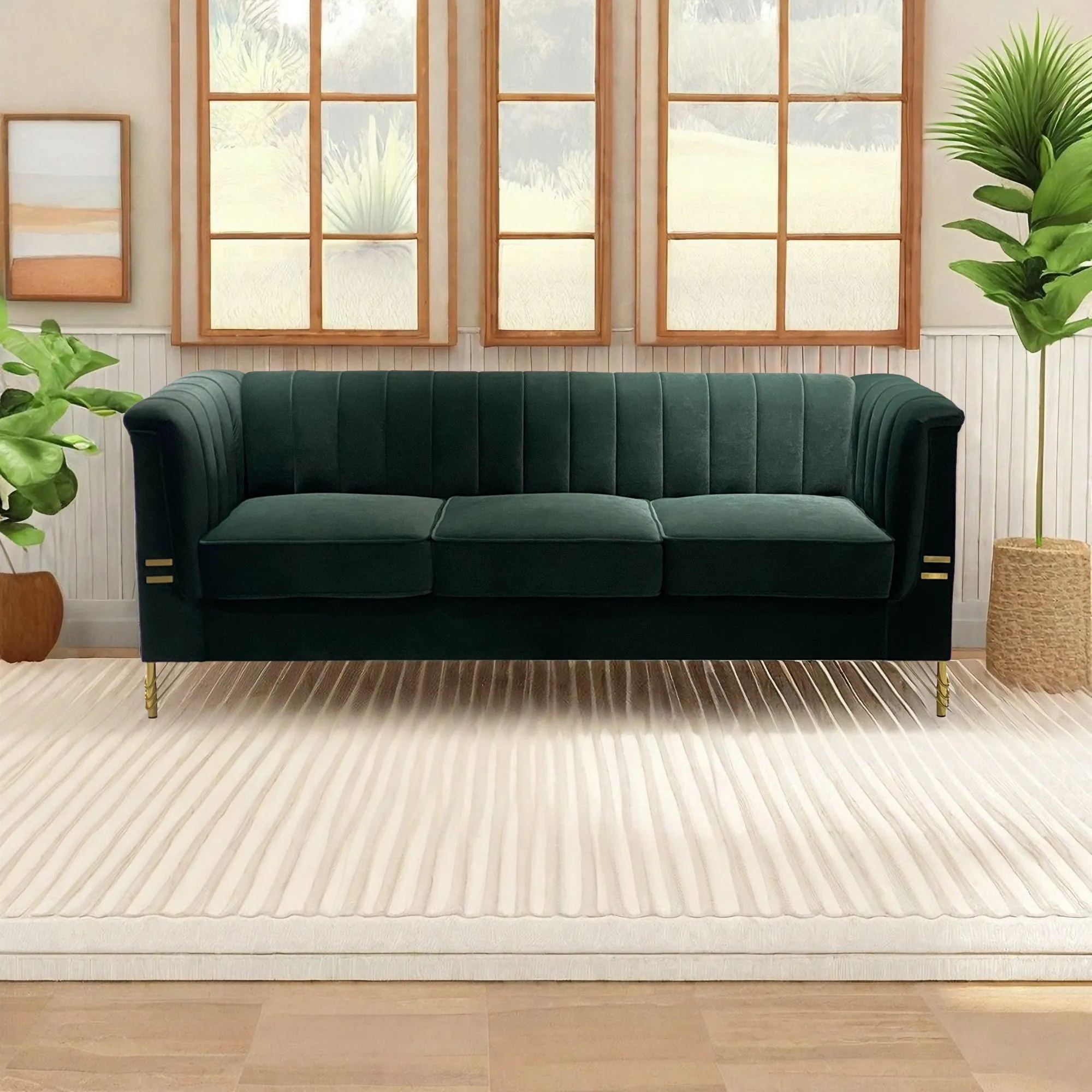 FX-P82-GR(sofa)-82.67'' W Velvet Sofa, Mid-Century Sofa Furniture Chesterfield Couch for Living Room (Sofa, Green)