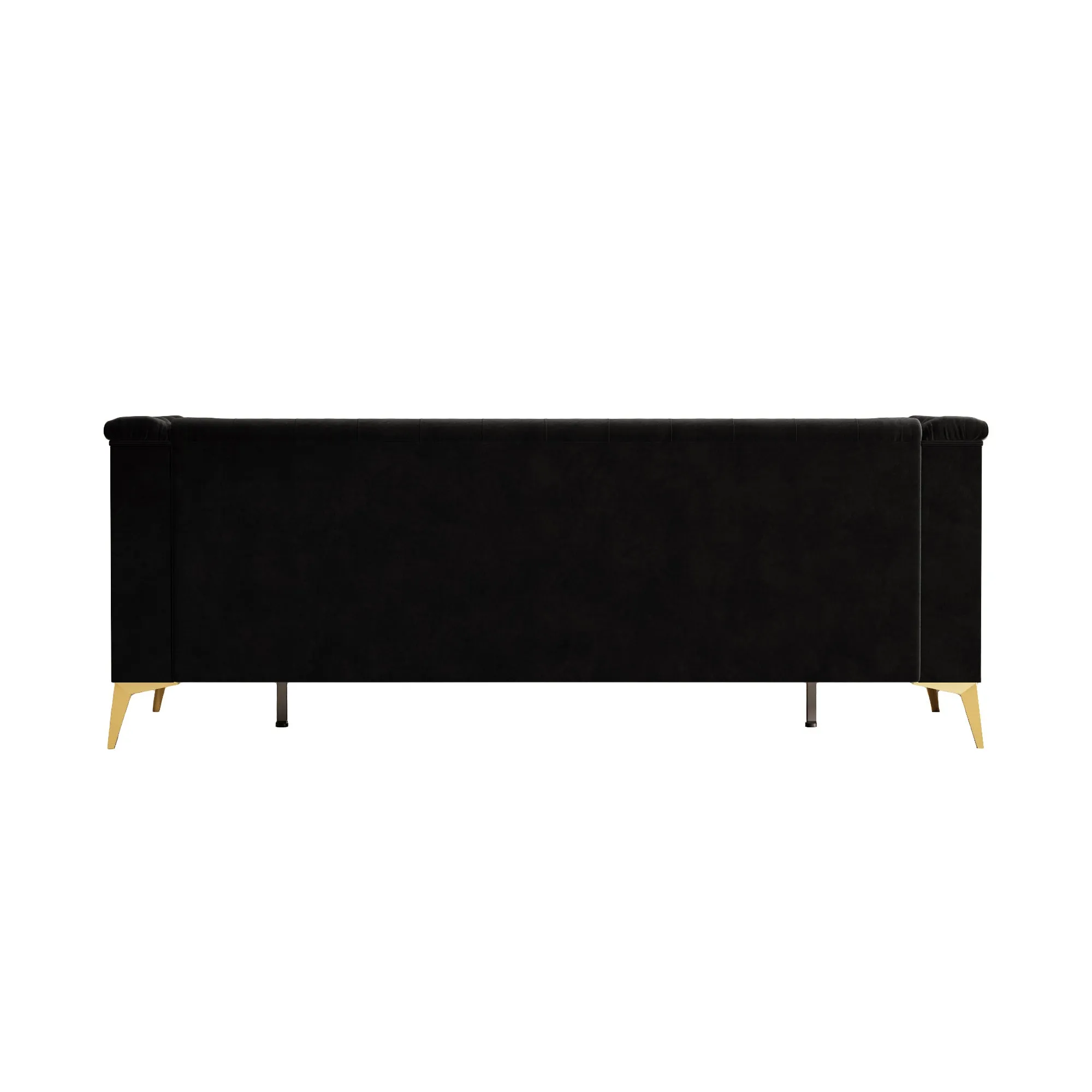 FX-P83-BK2(SOFA) Luxurious Black Velvet Sofa with Gold Legs - Modern Chesterfield Design, Tufted Upholstery, 3-Seat Couch for Living Room and Office