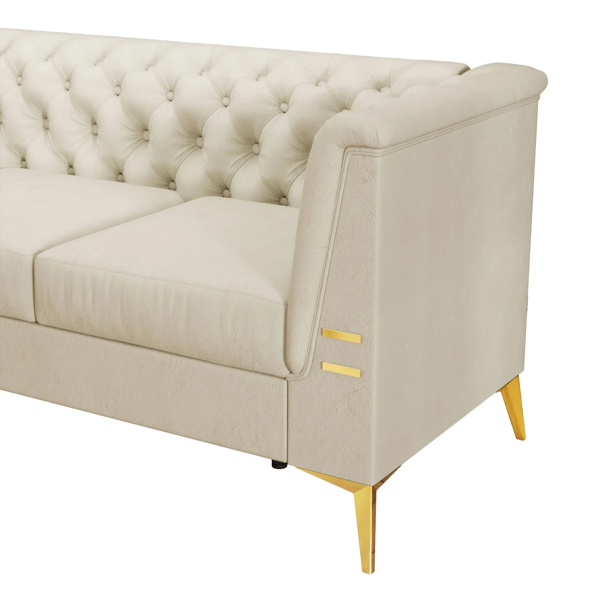 FX-P83-CW (sofa) -Modern Velvet Living Room Chesterfield design 82.7inch Wide Sofa cream white color