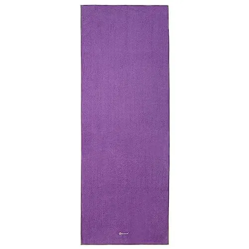 Gaiam Stay Put Yoga Towel Mat Size Yoga Mat Towel (Fits Over Standard Size Yoga Mat - 68"L x 24"W), Purple