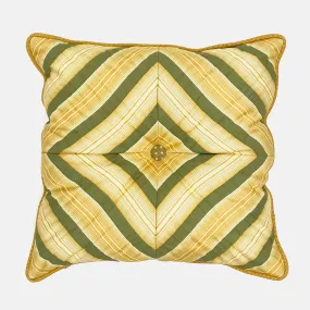 Green and Yellow Button-Tufted Throw Pillow 16x16