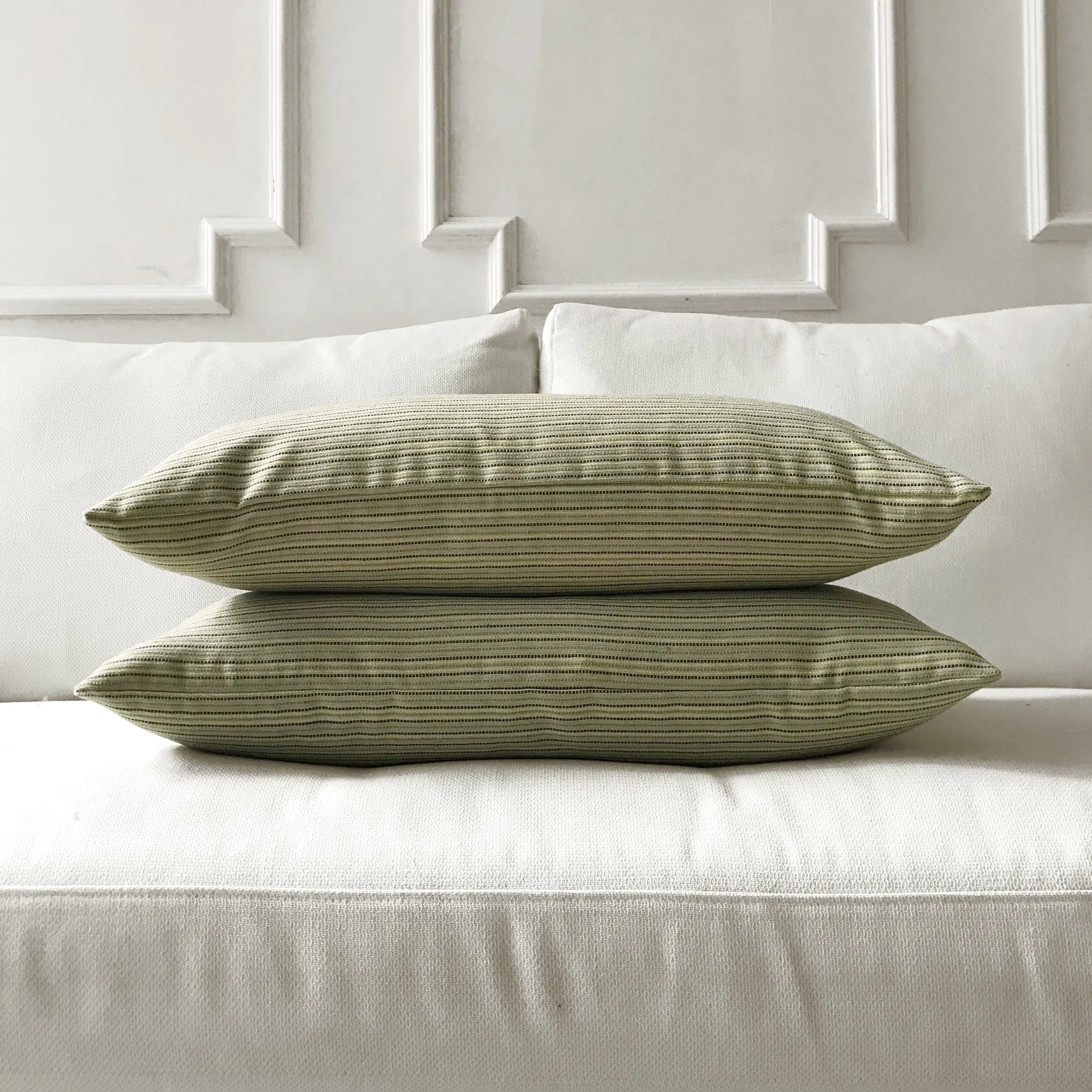 Green Textured Stripe Lumbar Pillow Cover 15x26