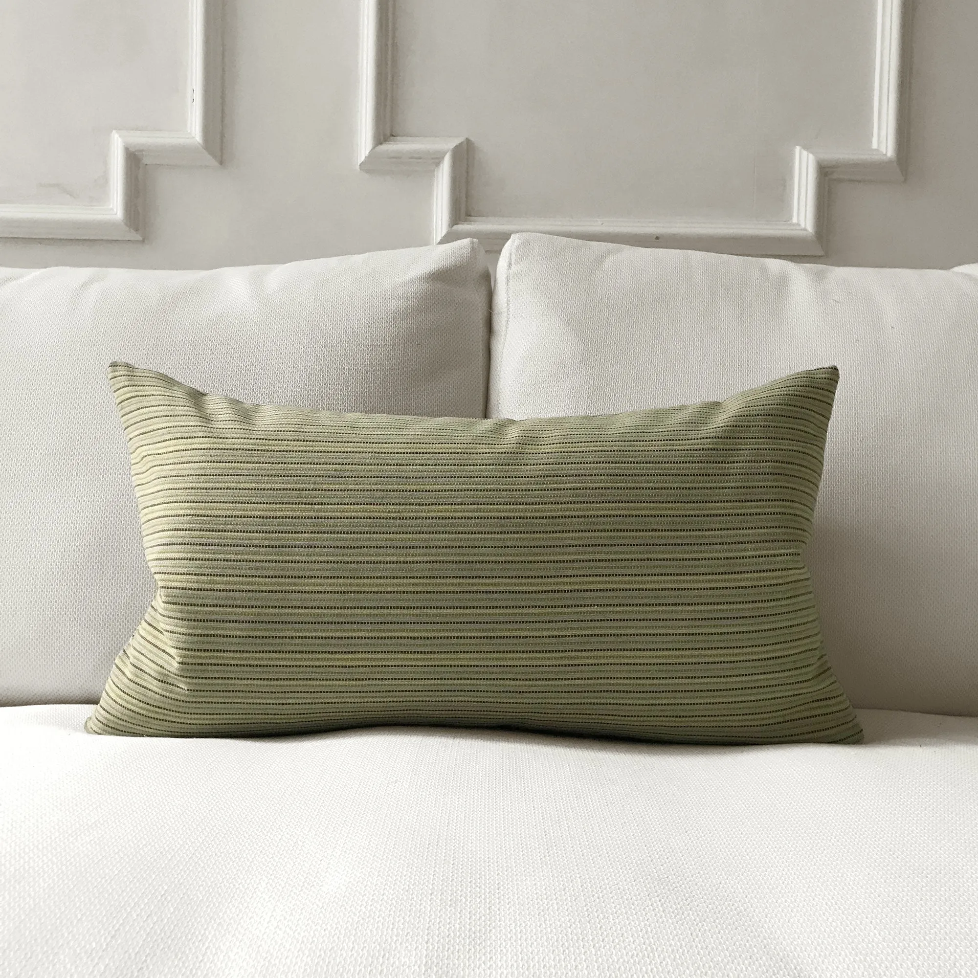 Green Textured Stripe Lumbar Pillow Cover 15x26