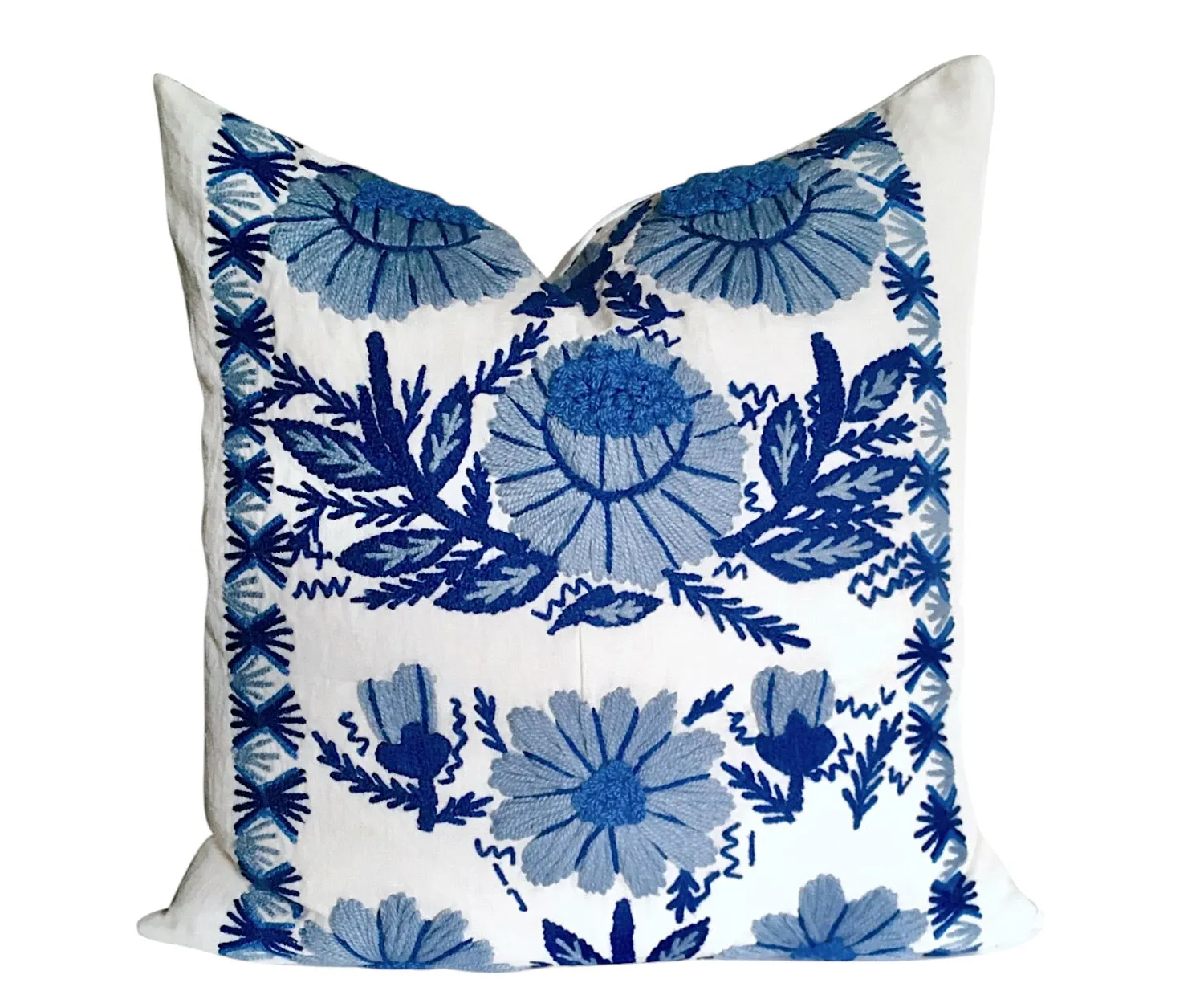 Hand Embroidered wool pillow cover / Schumacher Marguerite pillow cover / Blue and White Pillow cover / Swedish Decor