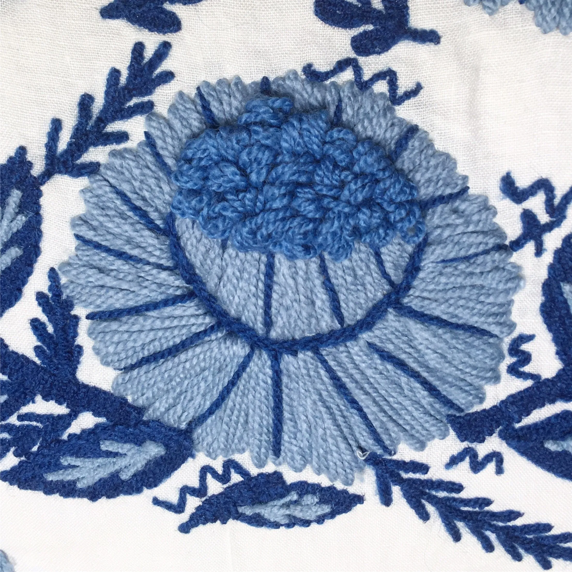 Hand Embroidered wool pillow cover / Schumacher Marguerite pillow cover / Blue and White Pillow cover / Swedish Decor