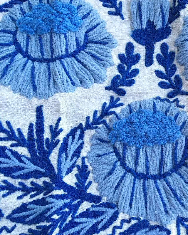 Hand Embroidered wool pillow cover / Schumacher Marguerite pillow cover / Blue and White Pillow cover / Swedish Decor