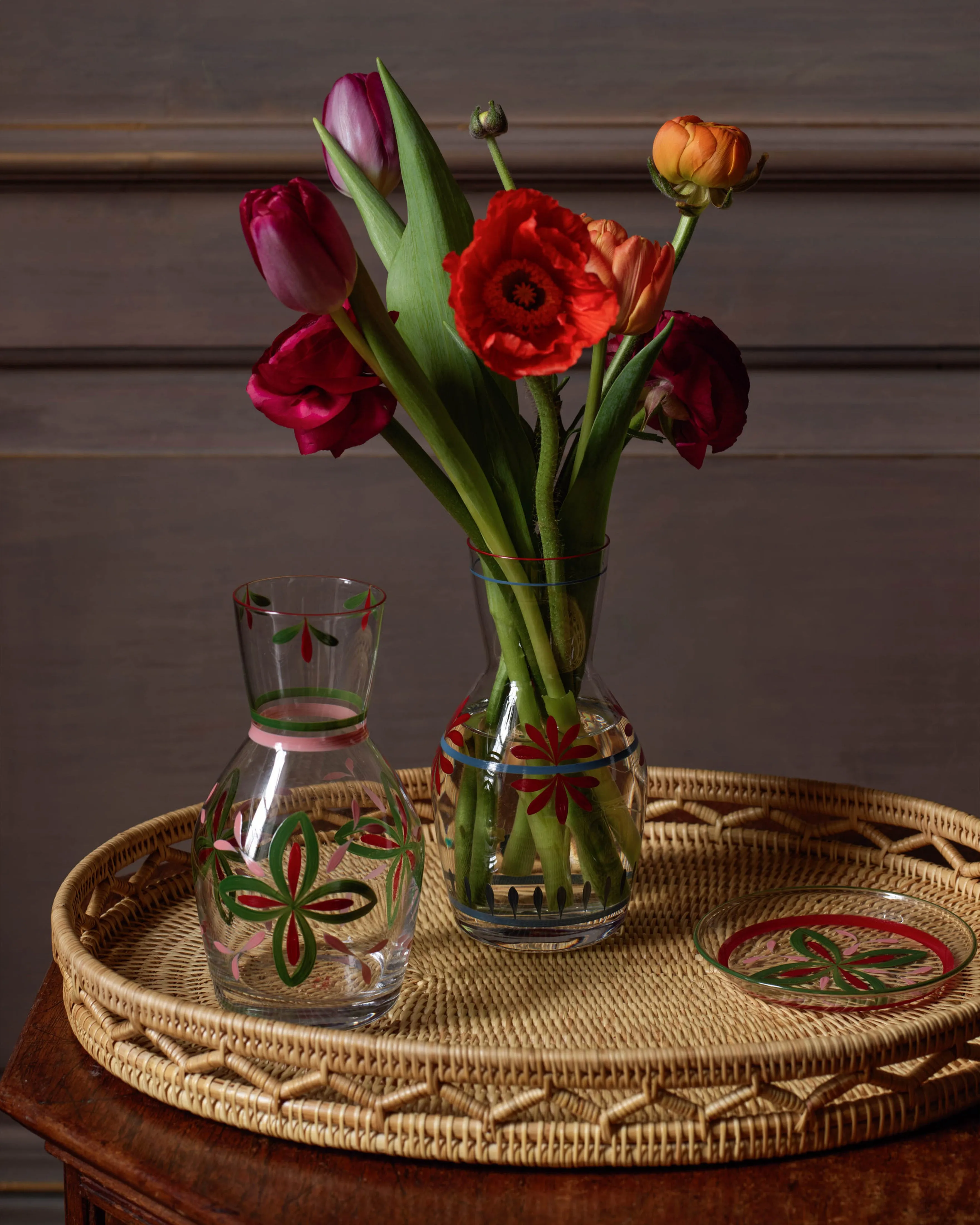 Hand Painted Carafe, Blue and Red