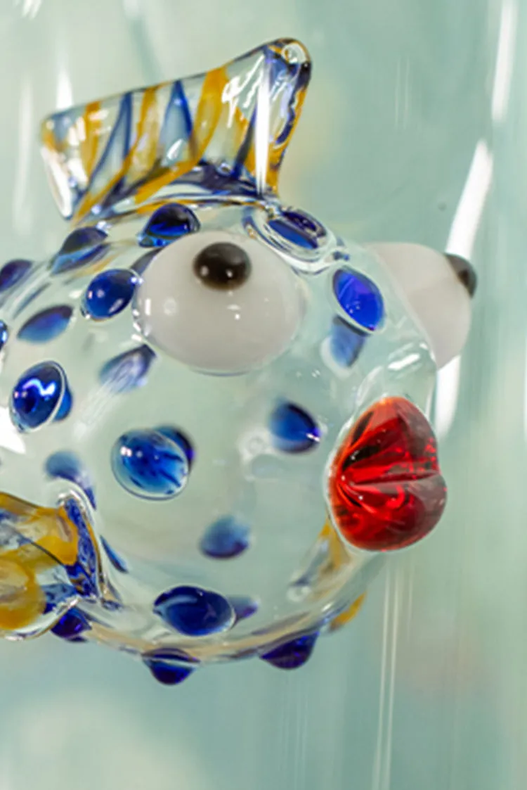 Handblown Glass Blue Fish Carafe, 24.5cm