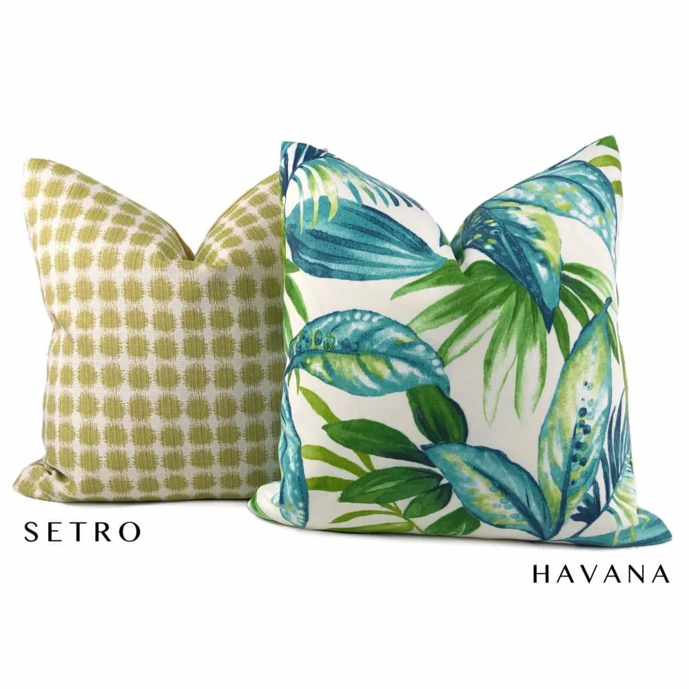 Havana Green Teal Tropical Botanical Indoor Outdoor Pillow Cover