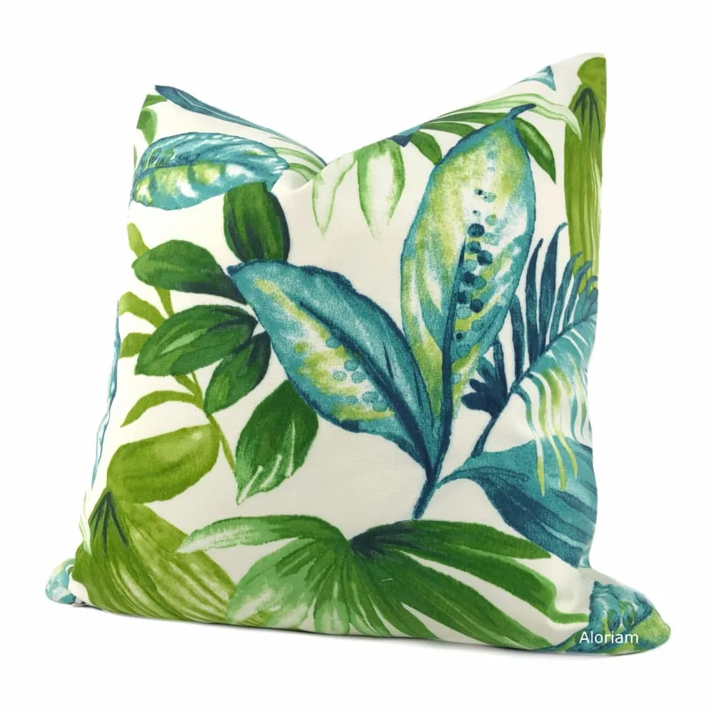 Havana Green Teal Tropical Botanical Indoor Outdoor Pillow Cover