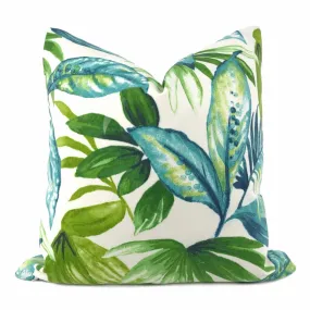 Havana Green Teal Tropical Botanical Indoor Outdoor Pillow Cover