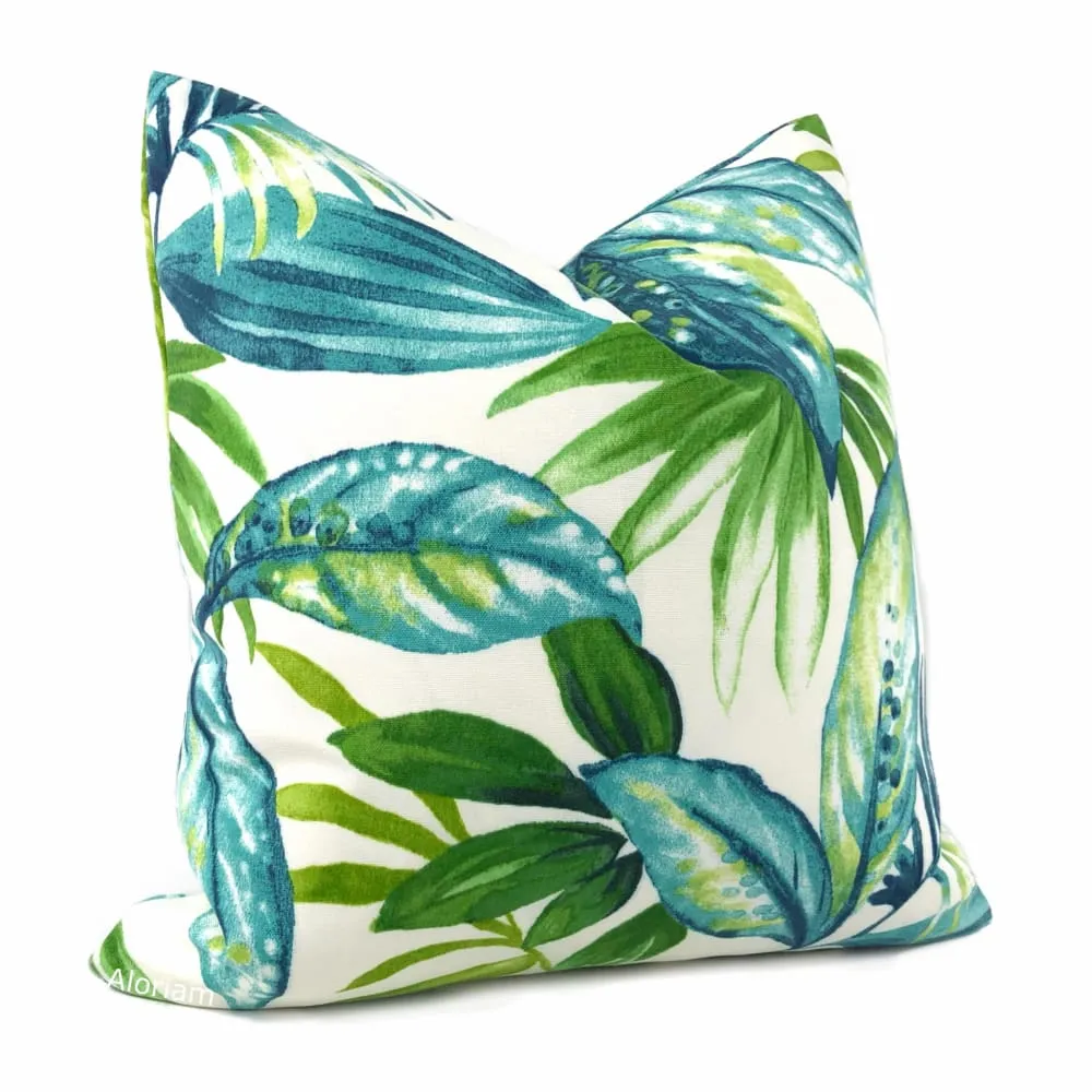 Havana Green Teal Tropical Botanical Indoor Outdoor Pillow Cover