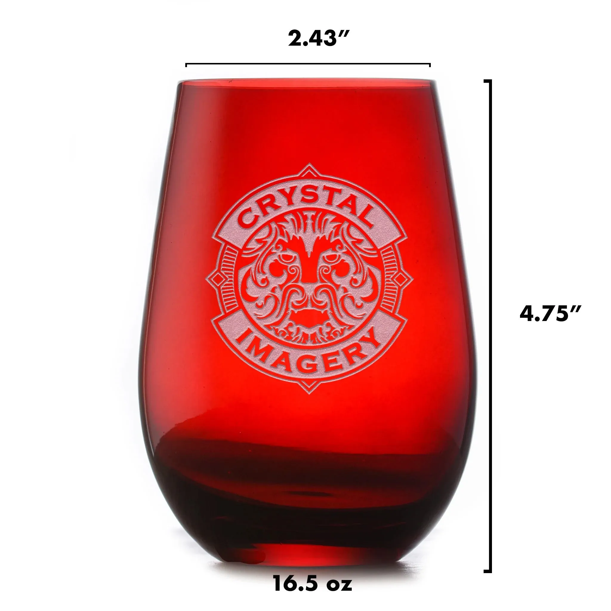 Heart and Arrow Lovers Etched Red Stemless Wine Glass | Crystal Imagery