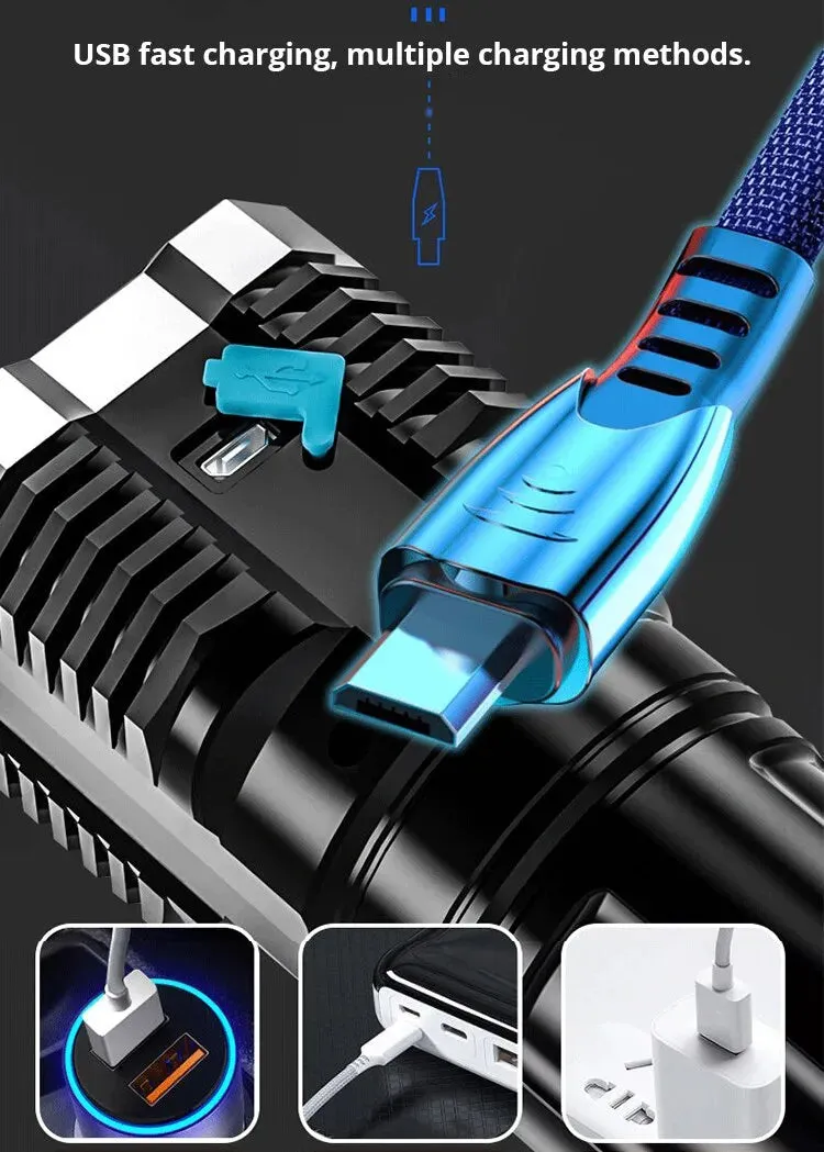 High Powered Handheld LED USB Rechargeable Flashlight.