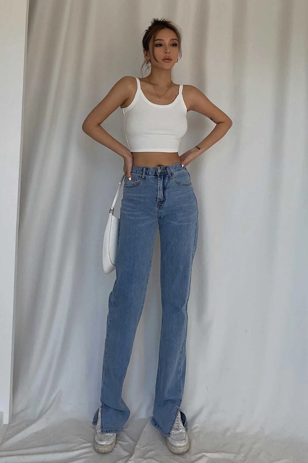 High-Waisted Straight Pants