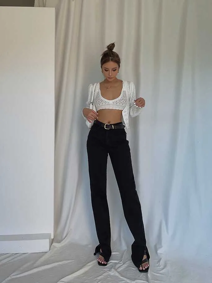 High-Waisted Straight Pants