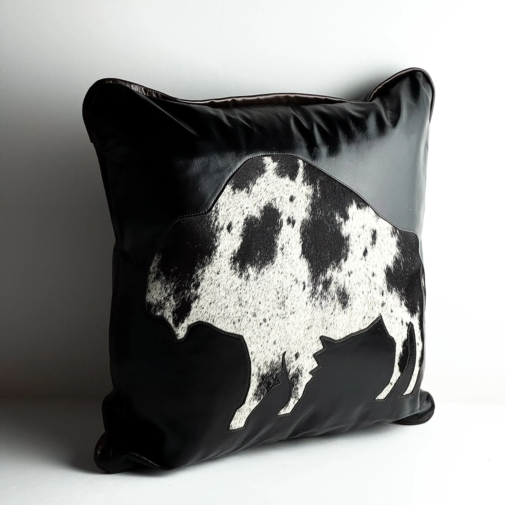 Home Collection | Square Pillow | Bison | Black   Hair-on-Hide