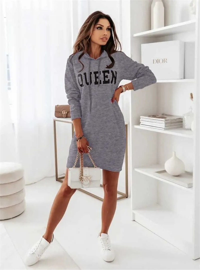 Hooded Letter Casual Dress