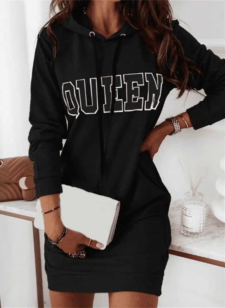 Hooded Letter Casual Dress