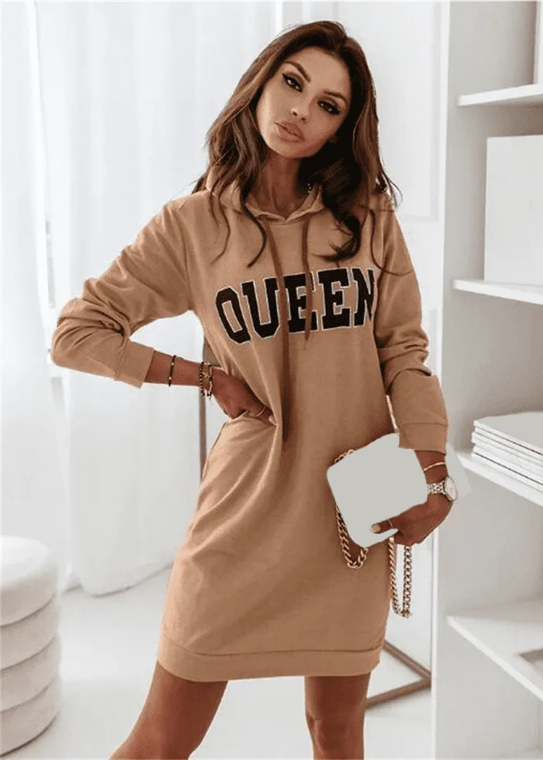 Hooded Letter Casual Dress