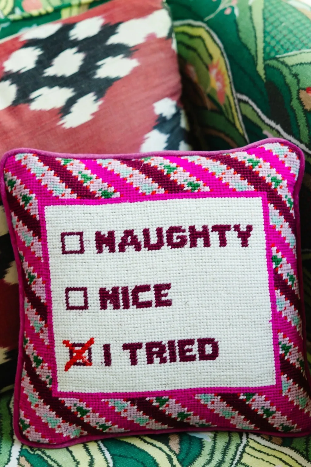 I Tried Needlepoint Pillow