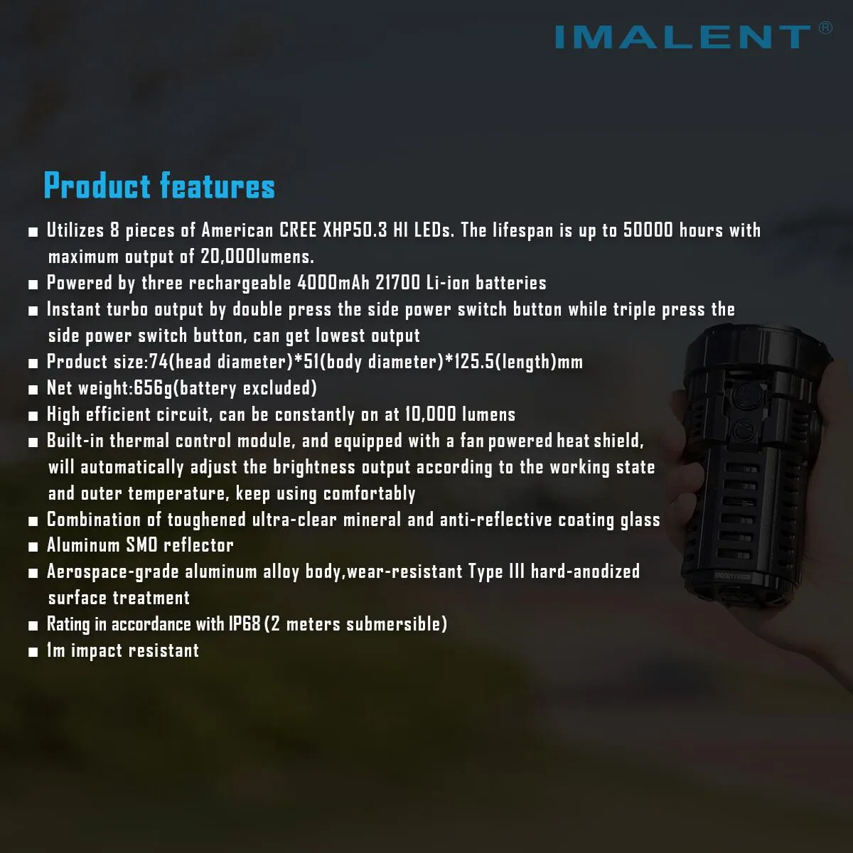 IMALENT RS50 20000 lumen flashlight