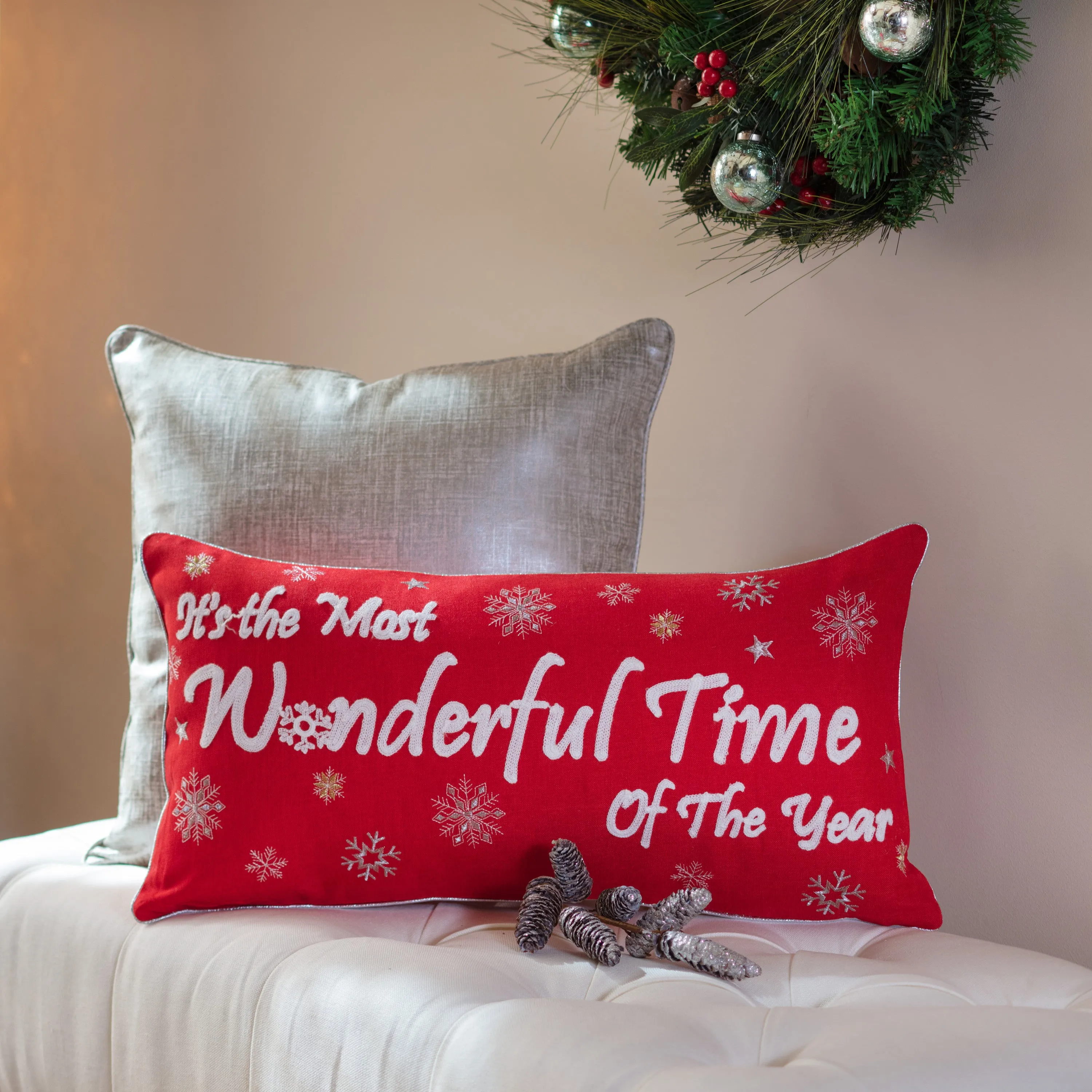 Indoor Most Wonderful Time Of The Year Christmas Rectangular Throw Pillow Cover