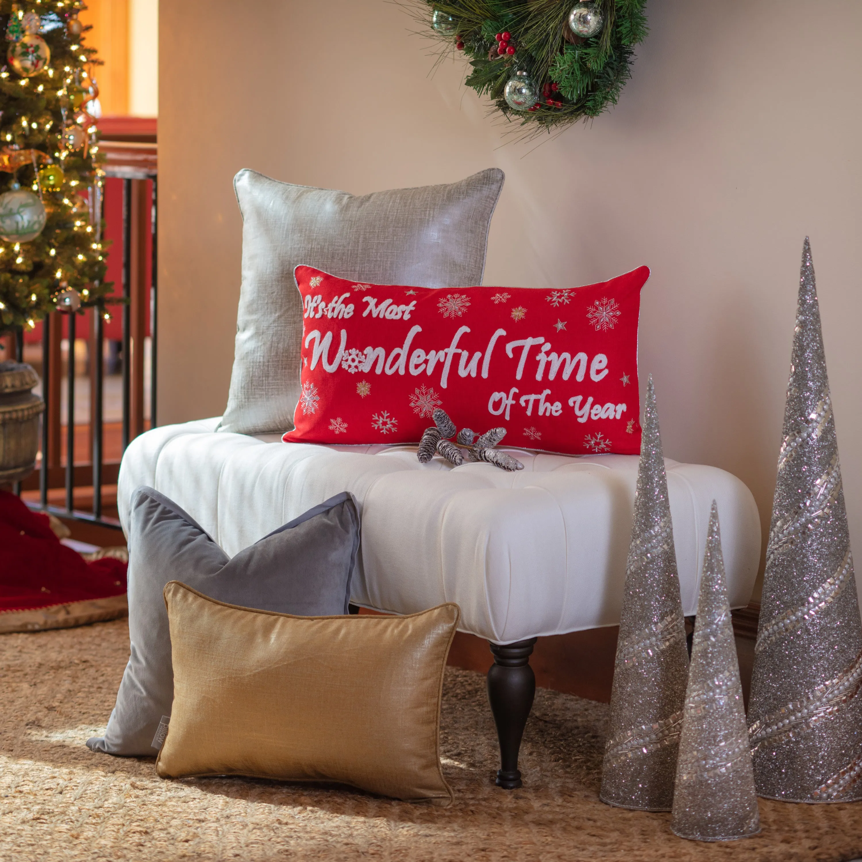 Indoor Most Wonderful Time Of The Year Christmas Rectangular Throw Pillow Cover