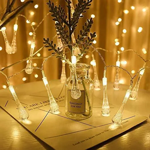 ITMumbai 20LED Crystal Drop Shape Fairy String Lights for Home Lighting Decoration (4 Meter Long Warm White) 2 Pin Plug