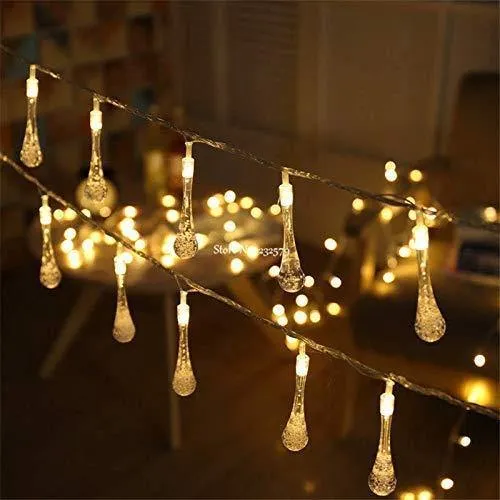 ITMumbai 20LED Crystal Drop Shape Fairy String Lights for Home Lighting Decoration (4 Meter Long Warm White) 2 Pin Plug