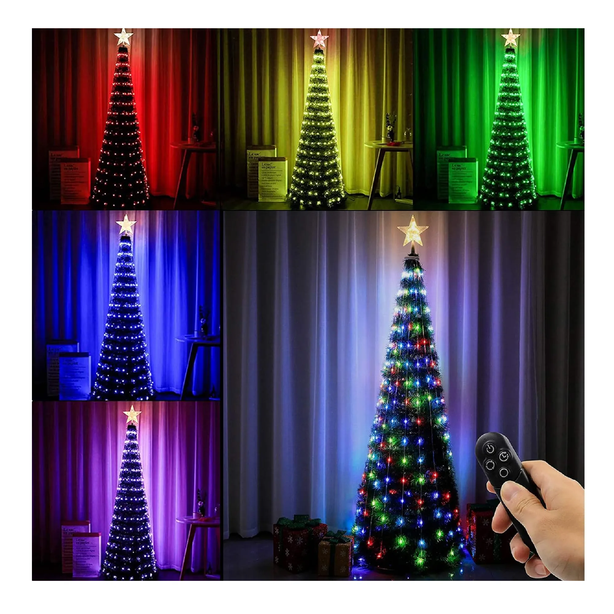 Joomer Christmas Tree with Lights, 6ft Artificial Collapsible Christmas Tree with Star Tree Topper and 314 LED Color Changing Lights, 18 Lighting