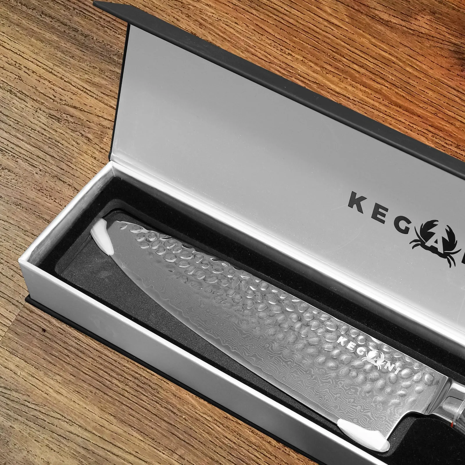 Kegani Brands 8 Inch Damascus Chef Knife 67 Layers 10Cr15CoMoV Japanese Knife Hammered Texture Damascus Knife - FullTang Wood Handle Chefs Knife With Gift Box&Sheath