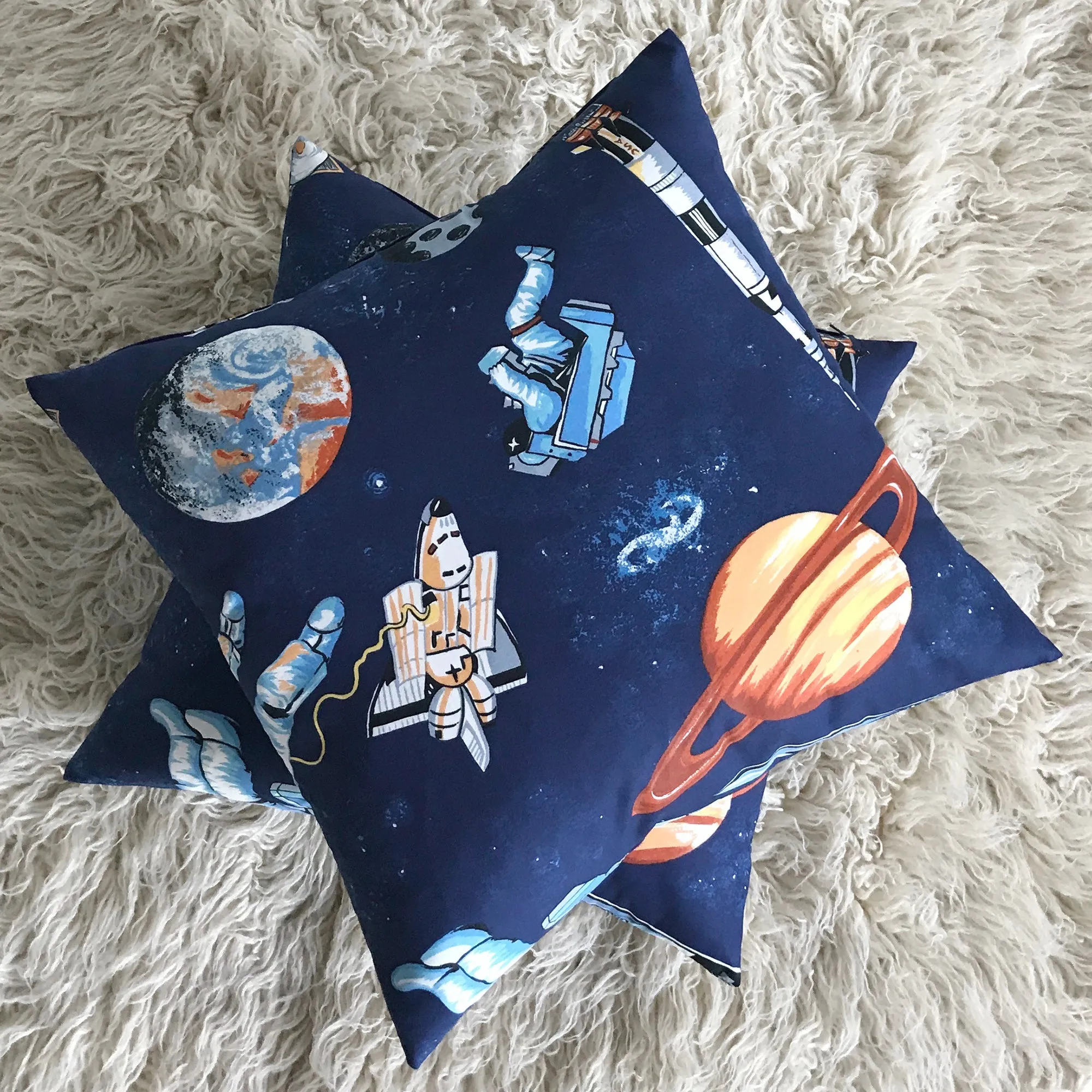 Kids Blue Space Astronaut Print Decorative Pillow Cover 20x20