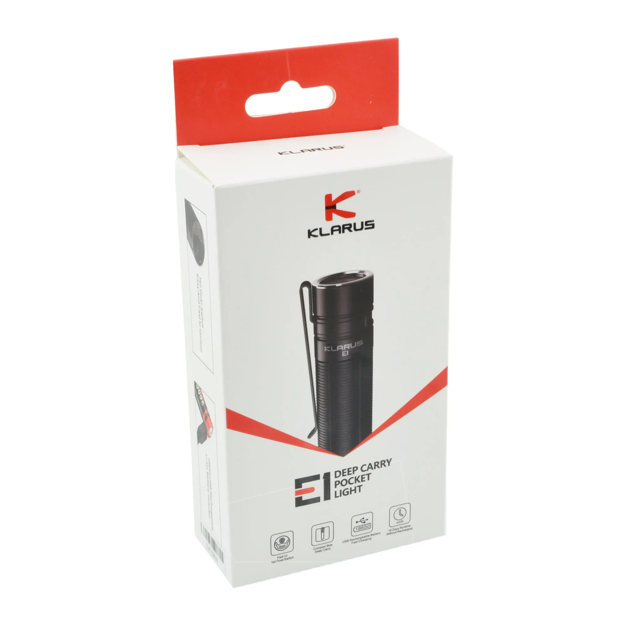 Klarus E1 Pocket Flashlight EDC Dual-Switch Tactical Rechargeable Light