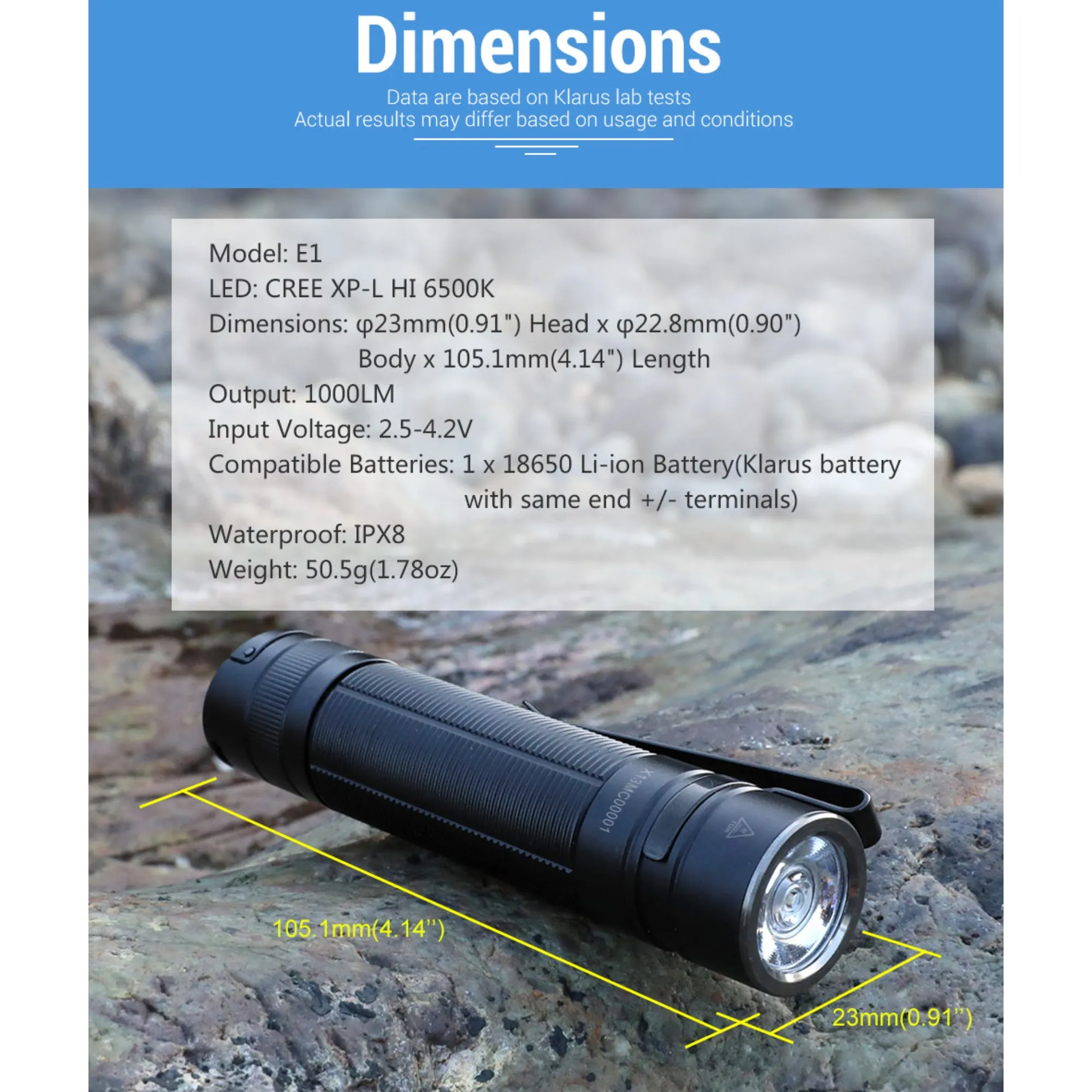 Klarus E1 Pocket Flashlight EDC Dual-Switch Tactical Rechargeable Light