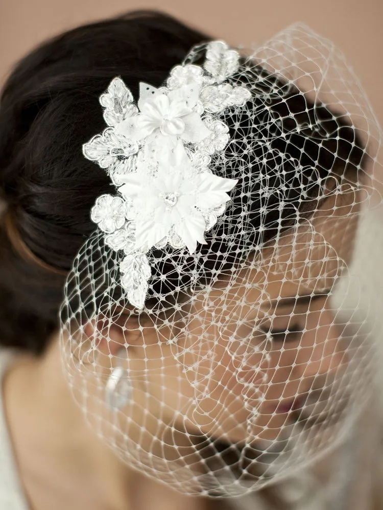 Lace Applique on French Net Birdcage Blusher Veil