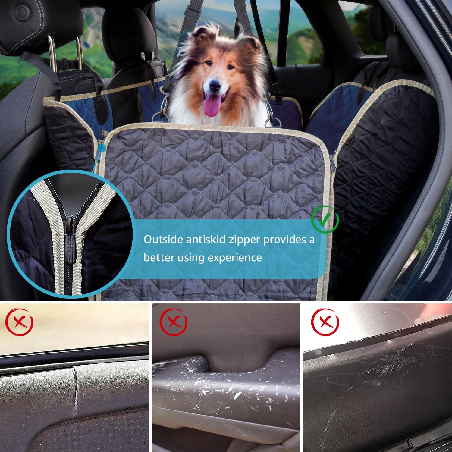 Lassie Dog Car Seat Covers for Back Seat 100% Waterproof with Mesh Visual Window Durable Scratchproof Nonslip Dog Car Hammock with Universal Size Fits for Cars, Trucks & SUVs