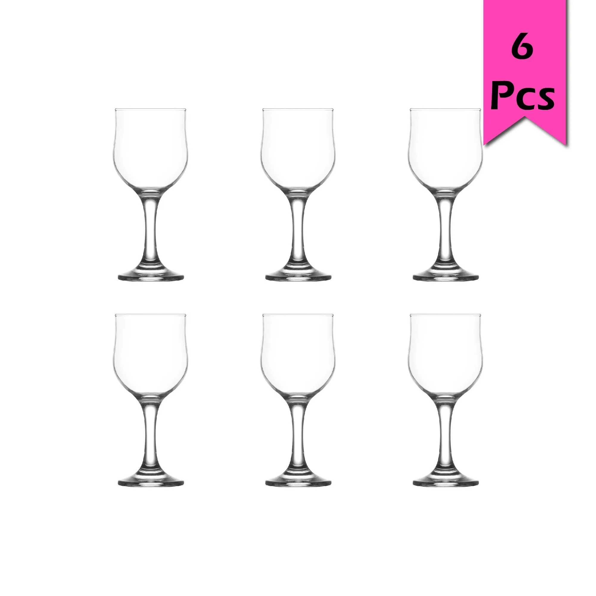 Lav Nevakar Wine Glasses with Stem, 6 Pcs, 8.25 Oz (240 cc)