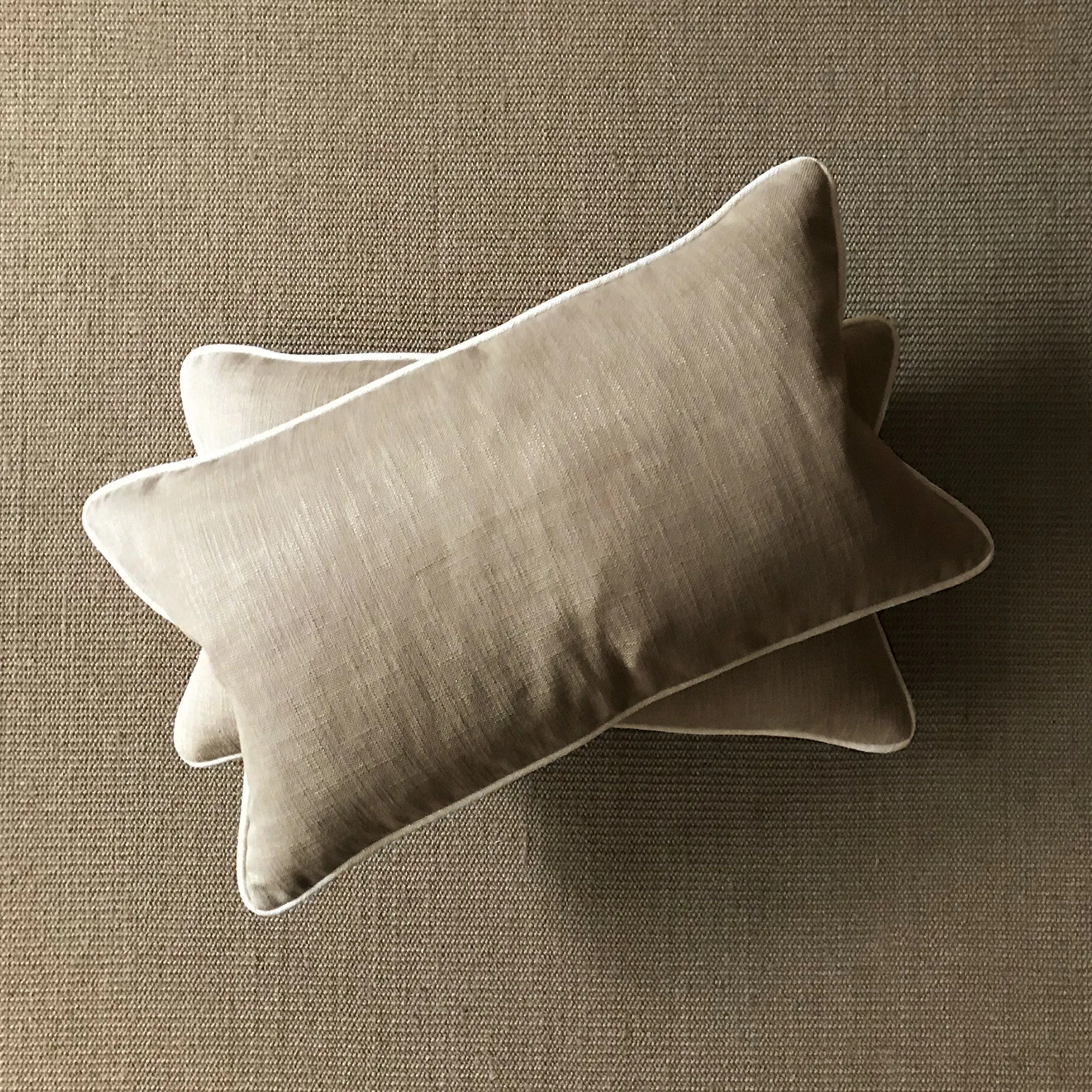 Light Brown Solid Linen Contrast Lumbar Pillow Cover 15x26