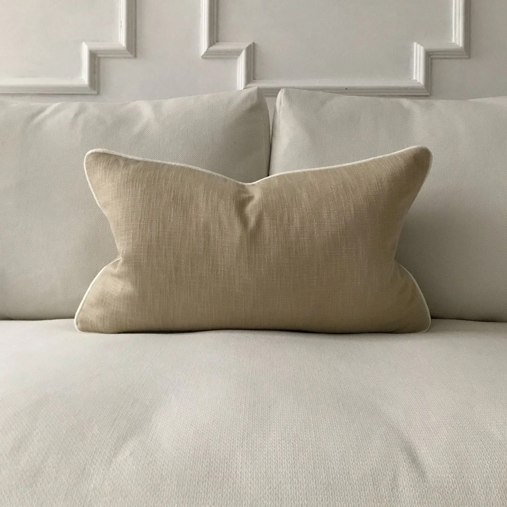 Light Brown Solid Linen Contrast Lumbar Pillow Cover 15x26