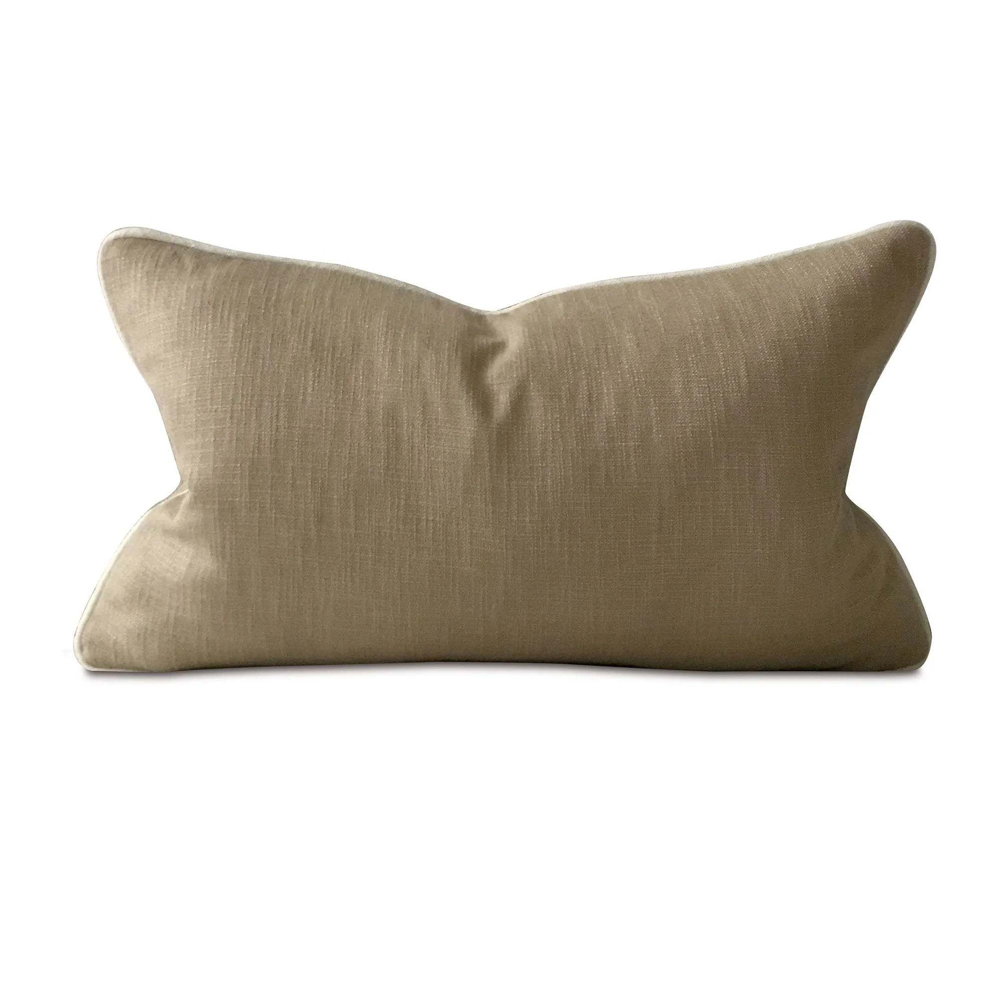 Light Brown Solid Linen Contrast Lumbar Pillow Cover 15x26