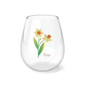 March PERSONALIZED Birth Flower Wine Glass, Birth Flower Gifts, Birth Flower wine glass, Birth Flower Gifts for Women, Gift for coworker, sister gift, birthday gift, Valentine gift, Stemless Wine Glass, 11.75oz